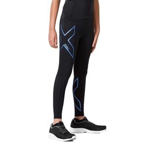 2XU Girls Kids Youth Compression Activewear Tights Pants in Black/Blue